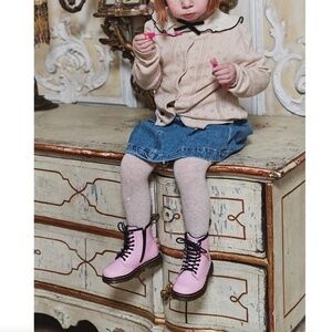 Dr. Martens Toddler 1460 Patent Leather Lace Up Boots in Pale Pink Size 9